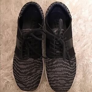 Zara Lace Up Print Sneakers Black Gray Size 38